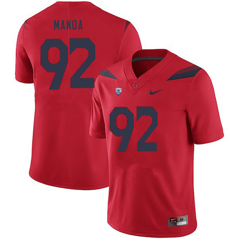 Men #92 Tyler Manoa Arizona Wildcats College Football Jerseys Stitched-Red - Click Image to Close